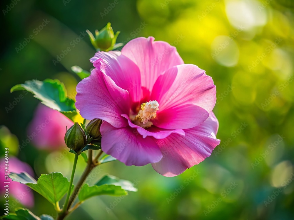 Stunning Pink Rose of Sharon Flower Close-Up with Copy Space Stunning Pink Rose of Sharon Flower Close-Up with Copy Space