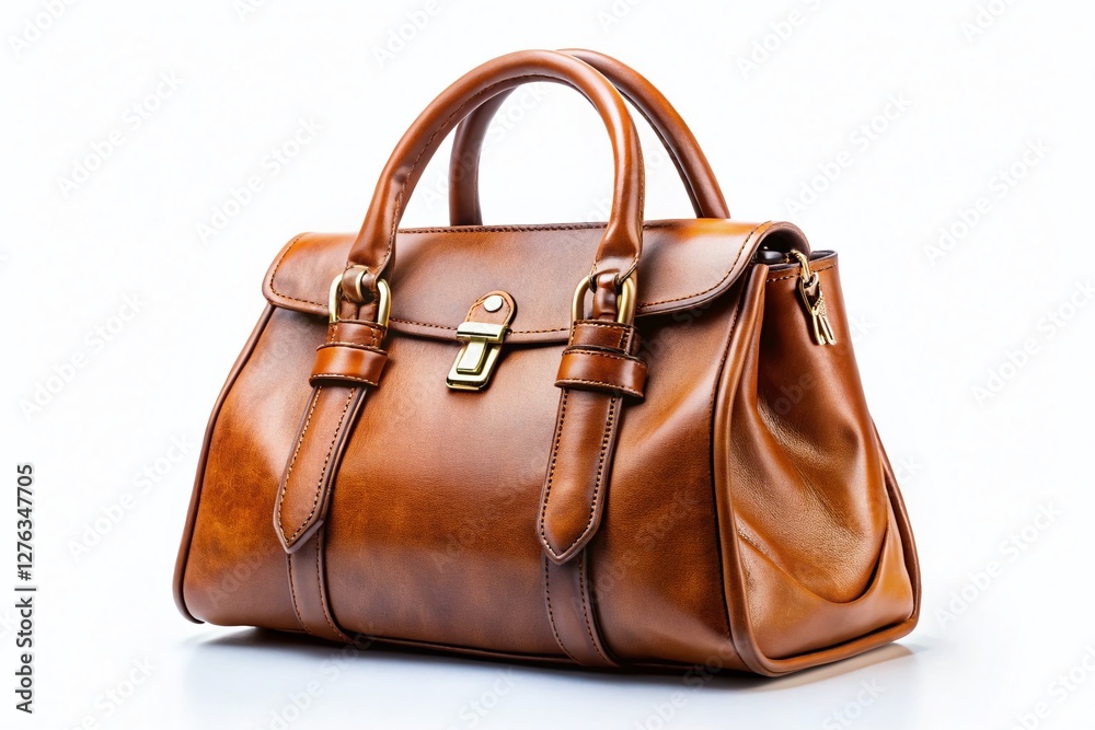 Stylish Brown Leather Handbag Isolated on White Background - Perfect for Fashion & Lifestyle Stock Photos Stylish Brown Leather Handbag Isolated on White Background - Perfect for Fashion & Lifestyle Stock Photos