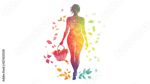 A woman's silhouette in full body, with an artistic watercolor effect
