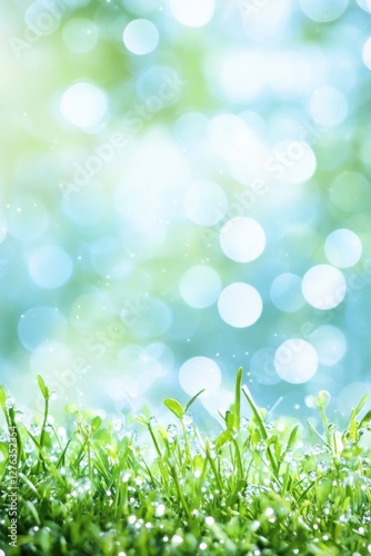 Green fresh grass lawn in Spring.