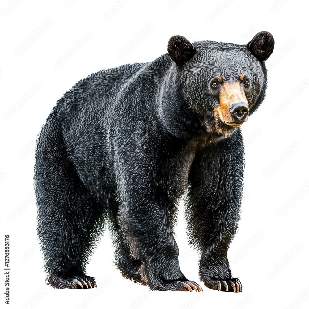 Fototapeta premium Majestic black bear standing, wildlife, nature, isolated background, perfect for educational materials
