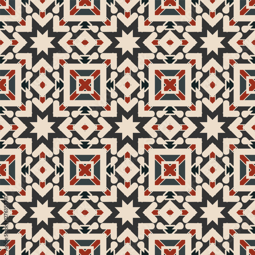 
Seamless vector pattern in beige red black. Bright pattern for textiles, pillows, interior decoration,  background, wrapping paper, packaging.