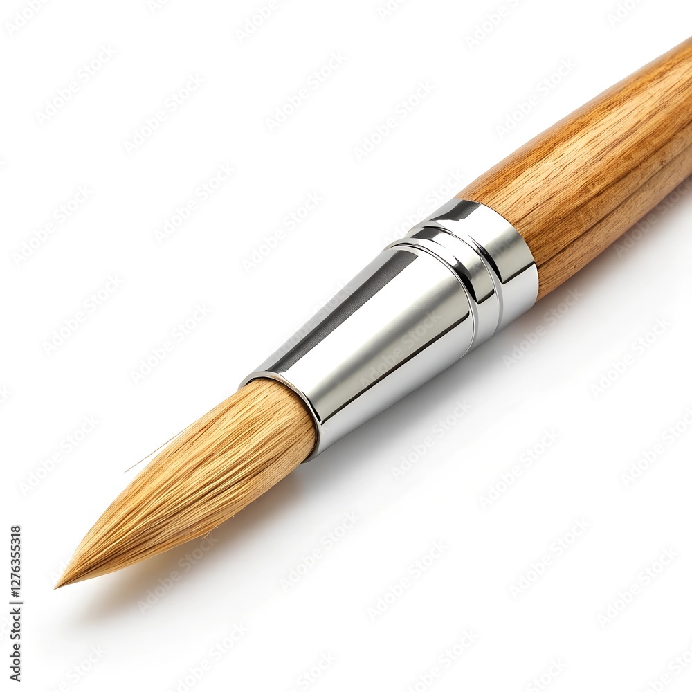 Professional Round-Tip Paintbrush – Premium Wooden Handle isolated on white background Professional Round-Tip Paintbrush – Premium Wooden Handle isolated on white background