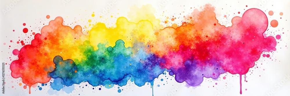 Obraz premium Rainbow aquarelle painting with abstract shapes on blank canvas, colorful, watercolor