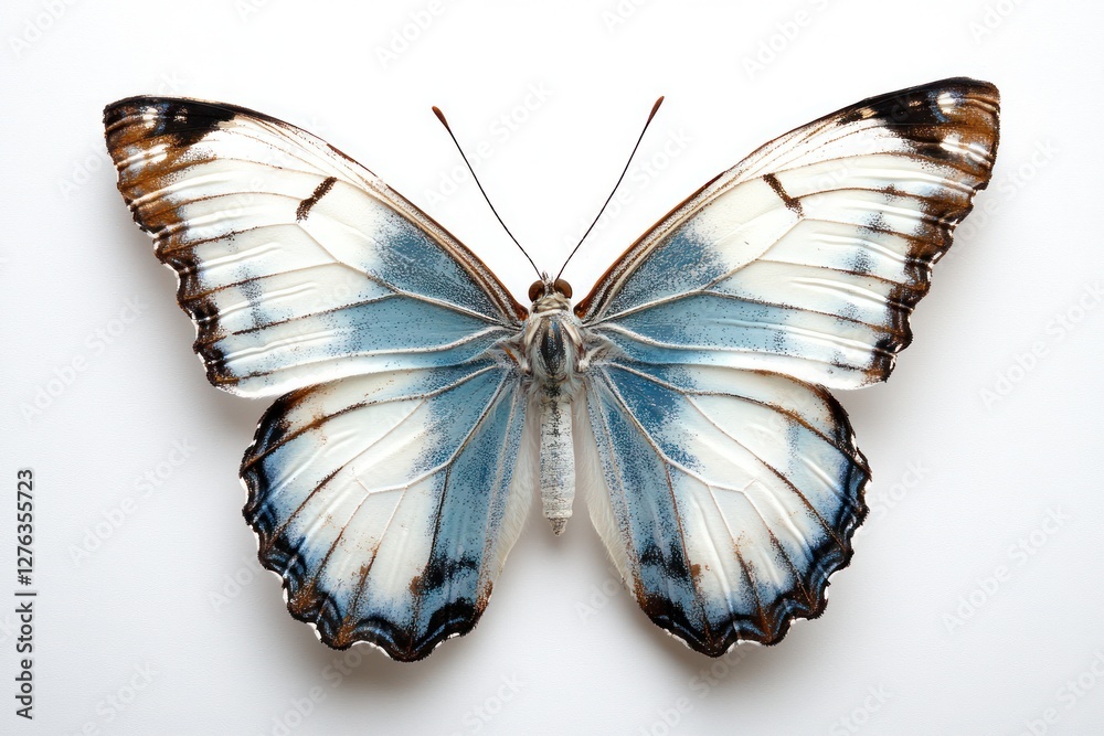 Fototapeta premium Blue-winged butterfly, studio shot, white background, nature design.