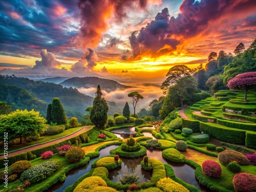 Surreal Sunset over Raja's Seat Gardens, Madikeri, Karnataka, India photo