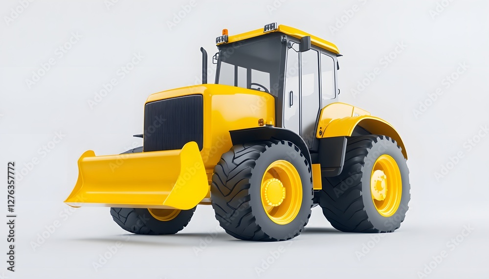 Fototapeta premium Bright yellow bulldozer stands ready on a plain background