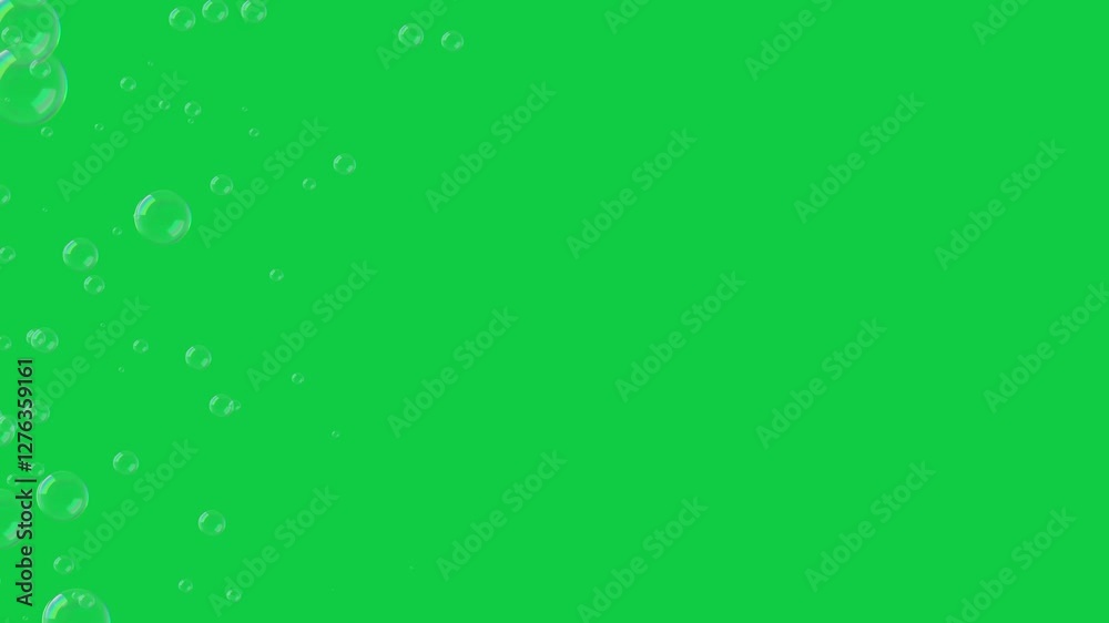 soap bubbles transition trail isolated on green screen animation, foam bubbles random motion,cosmetics and beauty design element	