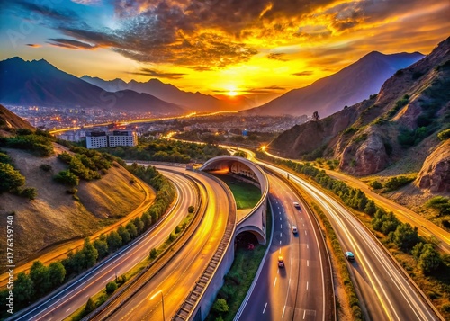 Wallpaper Mural Tehran Expressway & Tunnel Sunrise - Dramatic Long Exposure Mountain View Torontodigital.ca