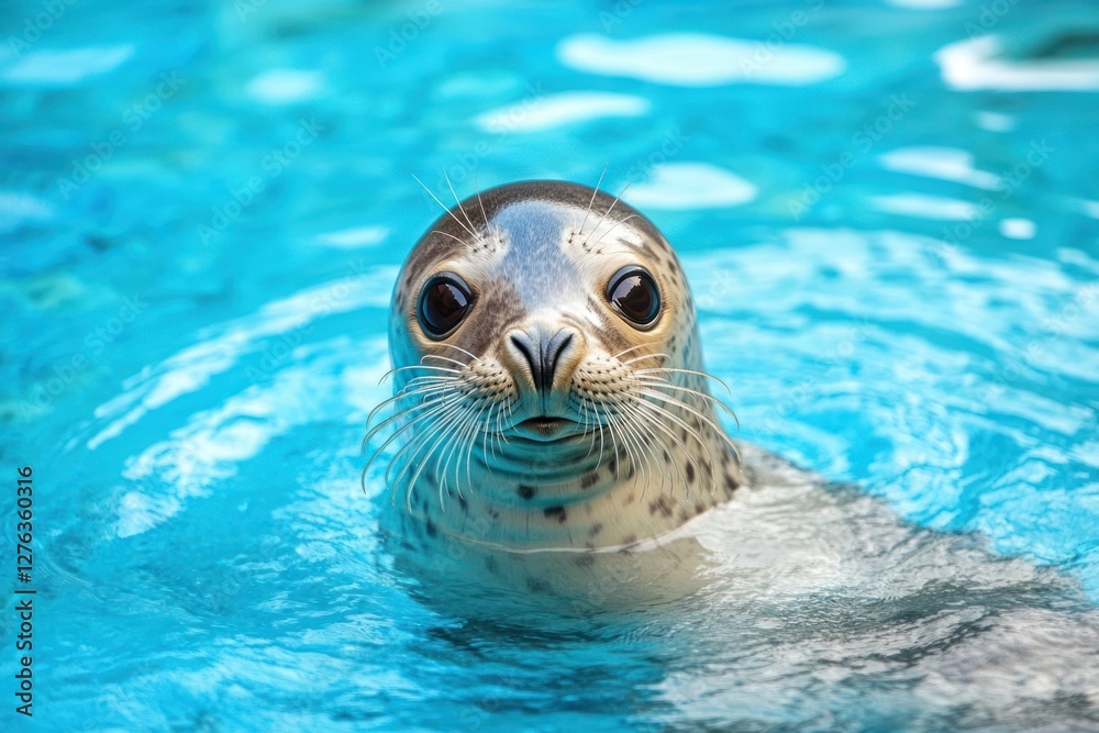 Fototapeta premium A seal is in water. Pool setting, could be used for animal content or learning material