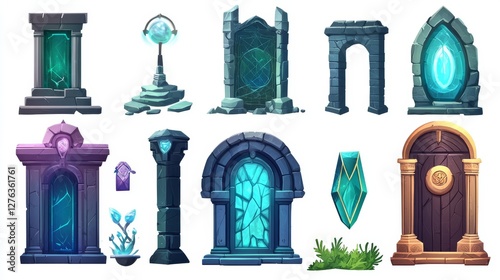 A set of icons for games. The magic portal. Illustration isolated on a white background