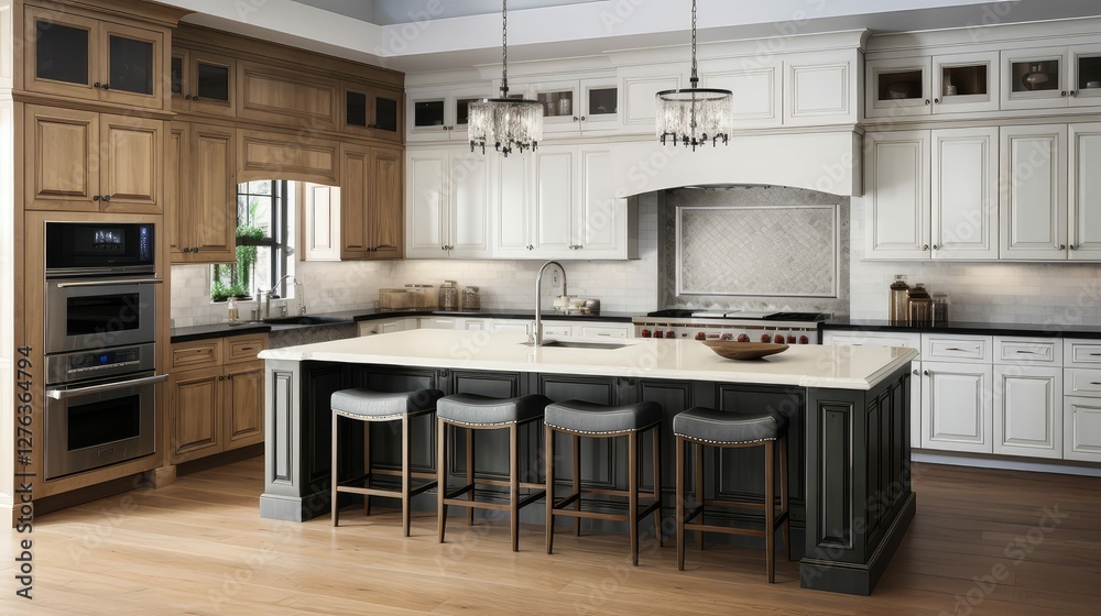 Fototapeta premium design oak kitchen cabinets