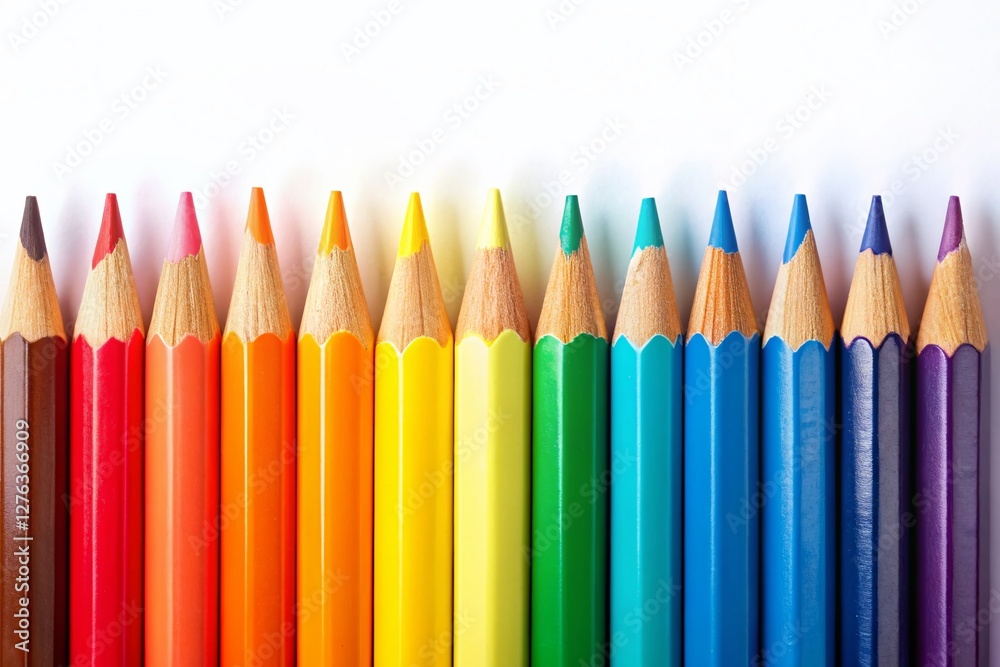 Vibrant 12-Color Pencil Row, Isolated on White Background - Perfect for Education & Art Projects Vibrant 12-Color Pencil Row, Isolated on White Background - Perfect for Education & Art Projects