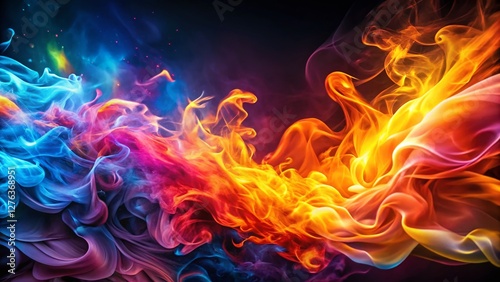 Vibrant Flame Abstract Art: Dynamic Colorful Fire Design, Digital Painting