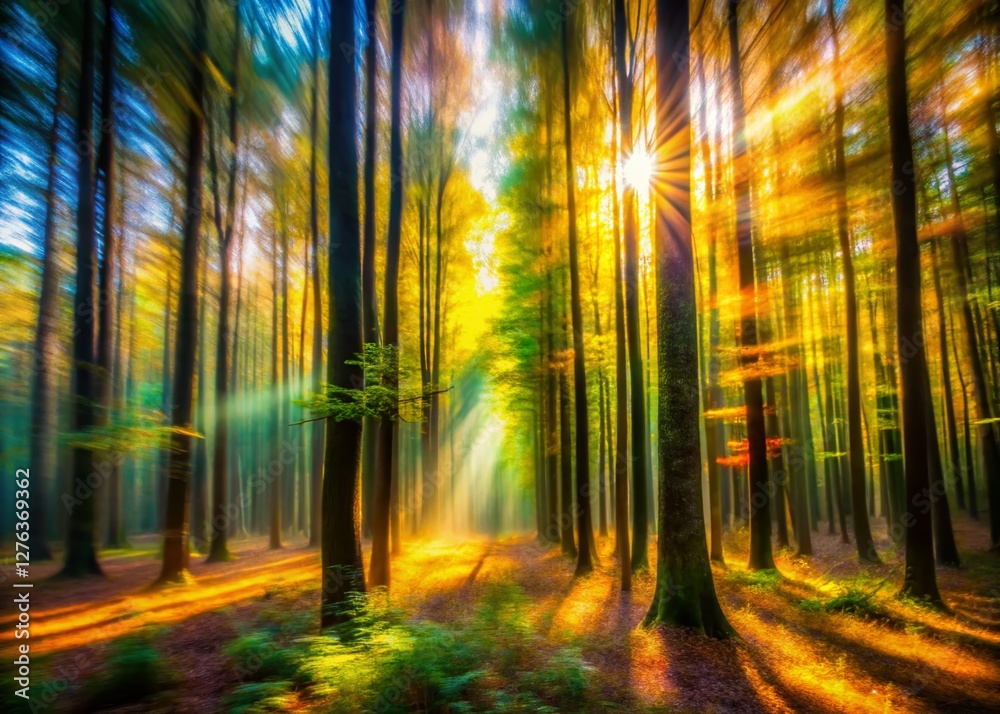 Fototapeta premium Vibrant Forest Double Exposure: Motion Blur & Tonal Color Spectrum