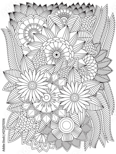 Zentangle Flowers Coloring Pages for Adult	

