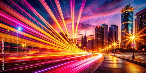 Vibrant Neon Lines Night Photography Background - Pink, Orange, Yellow Radiance