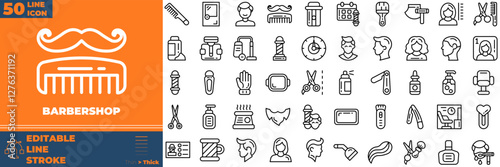 Barbershop Line Editable Icons set. Vector illustration in modern thin line style of barbershop icons: barber, comb, tools, etc