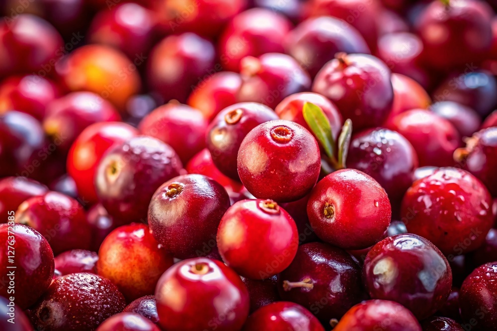 Vibrant Red Cranberries Close-Up: Rustic Autumnal Texture Vibrant Red Cranberries Close-Up: Rustic Autumnal Texture