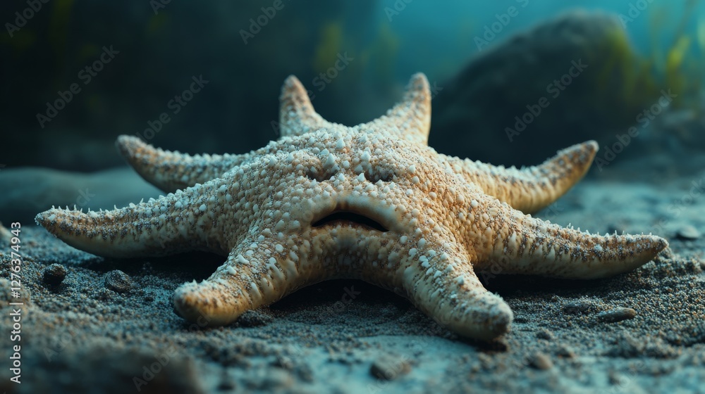 A grumpy-looking starfish lying flat on the ocean floor, arms spread dramatically as if it has given up on life. A grumpy-looking starfish lying flat on the ocean floor, arms spread dramatically as if it has given up on life.