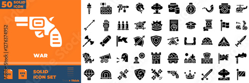 War Solid Editable Icons set. Vector illustration in modern thin solid style of war icons: Army, battle, conflict, military, etc
