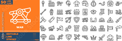 War Line Editable Icons set. Vector illustration in modern thin line style of war icons: Army, battle, conflict, military, etc
