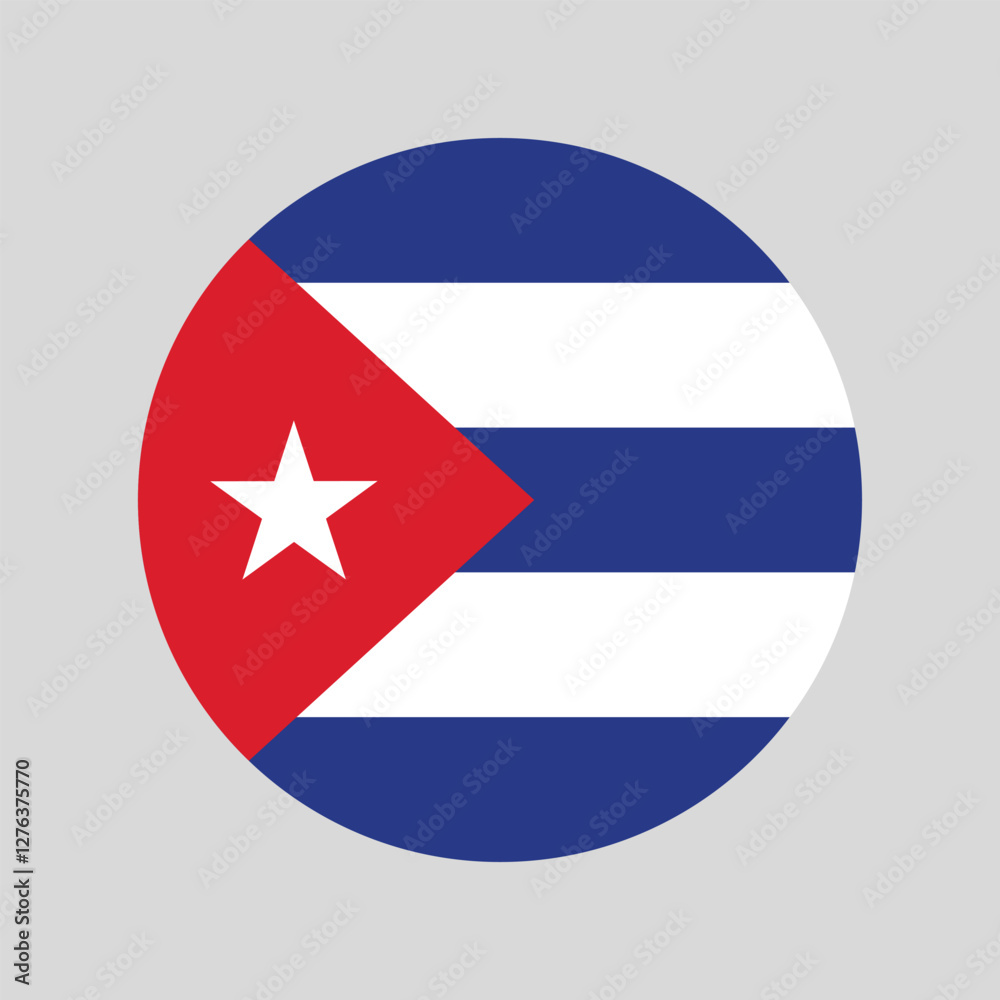 Cuba vector flag. Round Cuba flag emblem vector. The official national flag of the Cuba. Flag of the Republic of Cuba. Standard color. Standard size. Computer illustration. Cuba vector flag. Round Cuba flag emblem vector. The official national flag of the Cuba. Flag of the Republic of Cuba. Standard color. Standard size. Computer illustration.