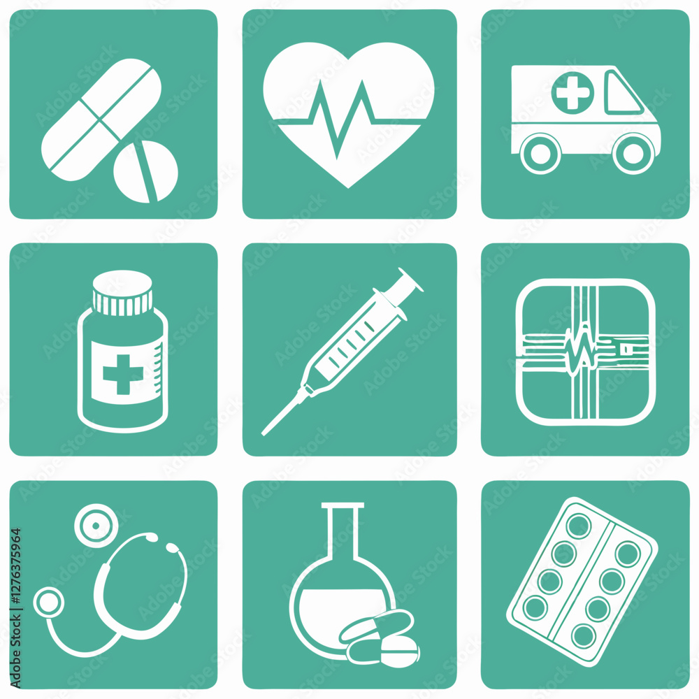 Medical Support Icon Set - Outline Symbols Vector Illustration Medical Support Icon Set - Outline Symbols Vector Illustration