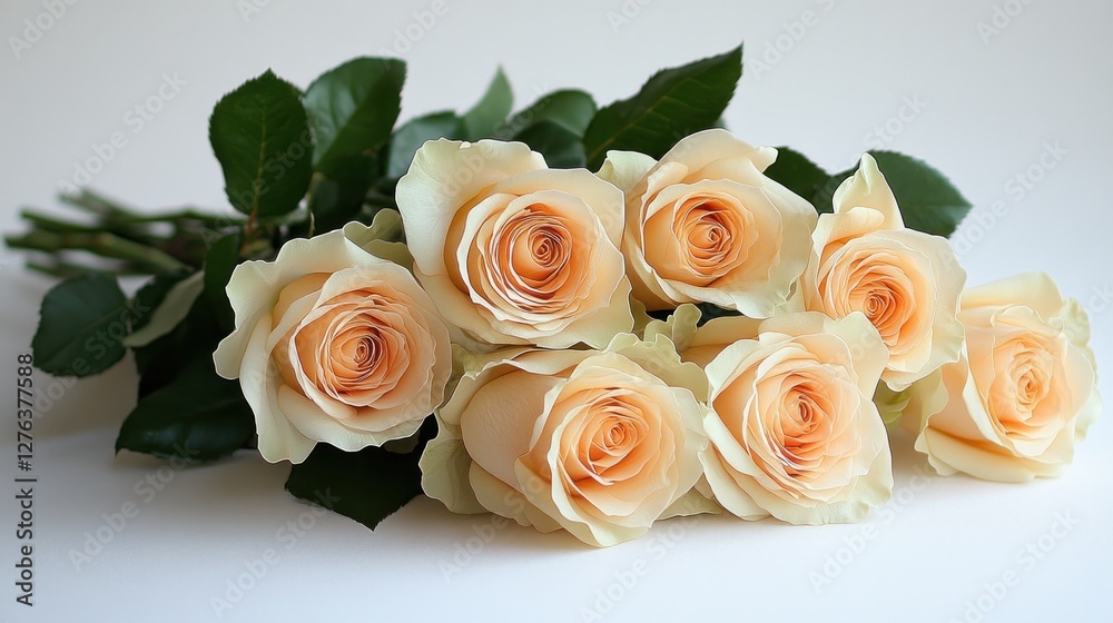 Fototapeta premium Peach roses bouquet, studio, white background, gift