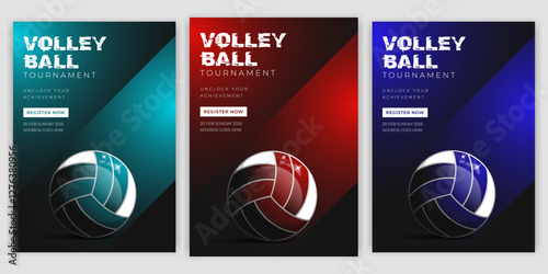 Modern 3D Realistic Volleyball Tournament Sports Flyer Template Creative Vector Illustration for Event Promotion Championship League Club Matches and Sports Marketing Advertisements banner posters.