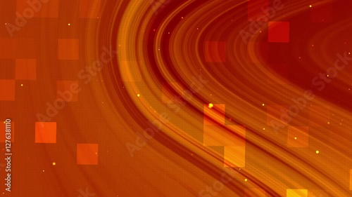 Animated wavy orange abstract backdrop with translucent squares suitable for graphic design projects, presentations, web backgrounds, and digital art creations.