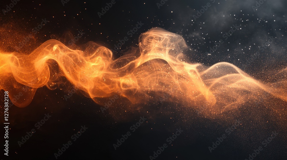 Obraz premium Glowing orange smoke with particles and swirls against a dark background