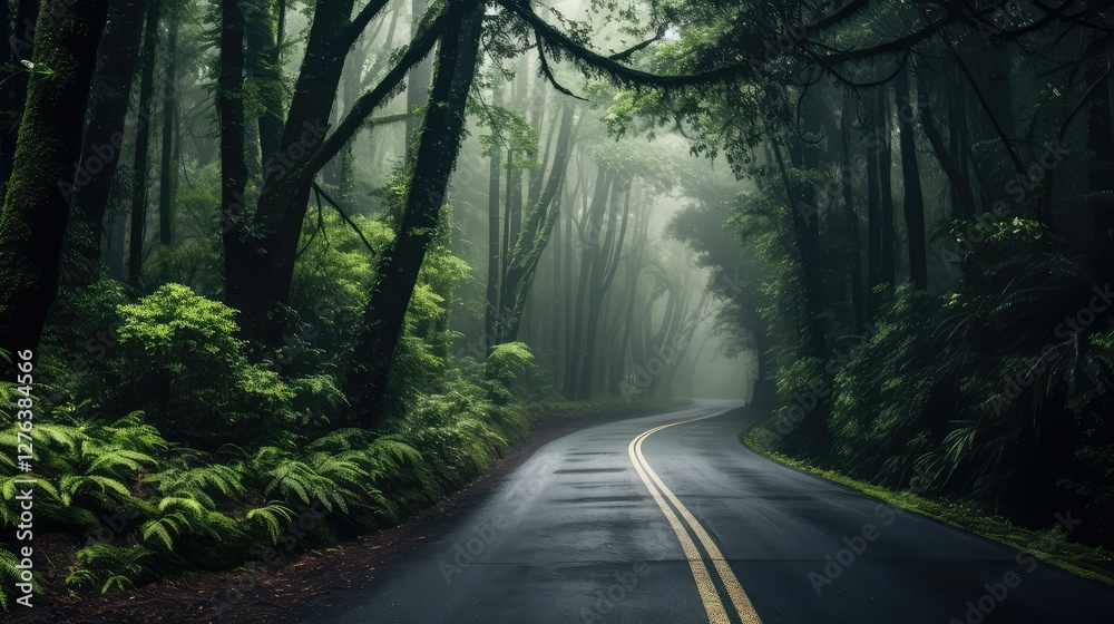 Obraz premium forest misty road
