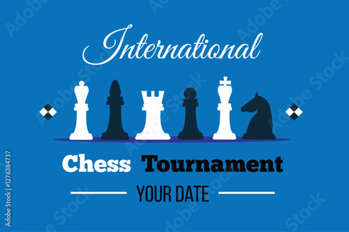 International Chess Tournament Announcement Poster. Intellectual games and leisure activity concept vector art