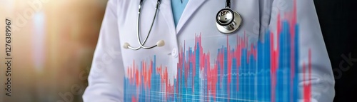 Healthcare Data Analytics Doctor with Stethoscope and Graph Overlay