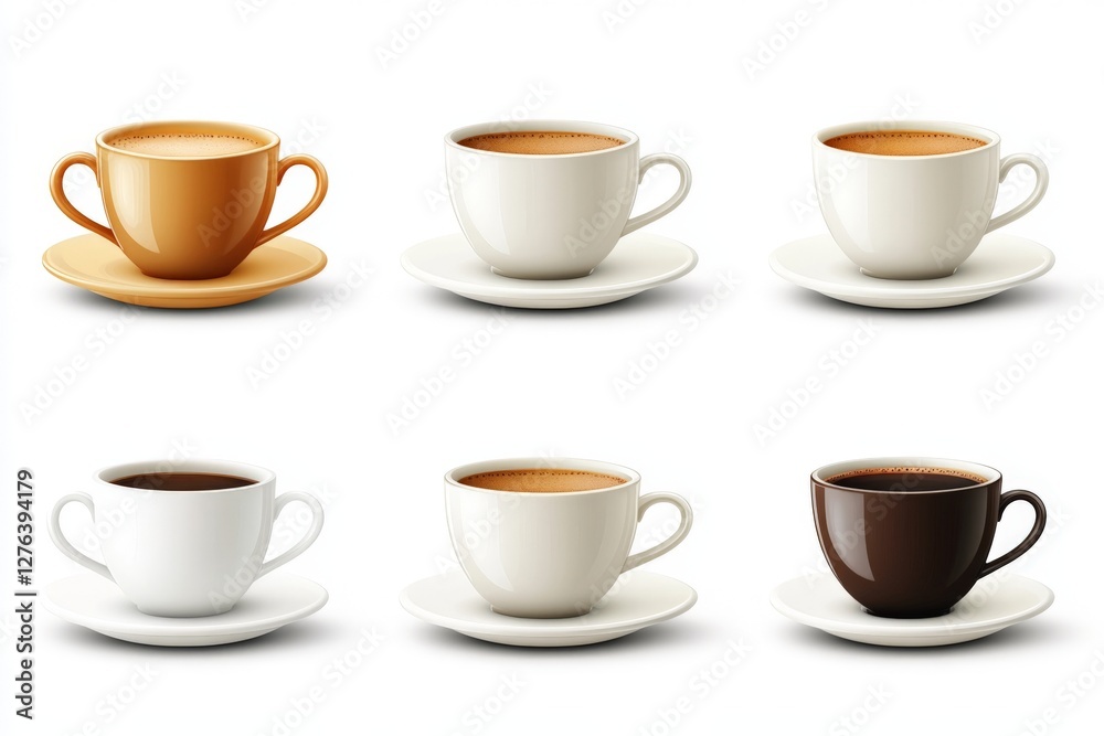 Fototapeta premium Various coffee cups showcasing different colors and styles arranged in a grid, highlighting the diversity of coffee presentation