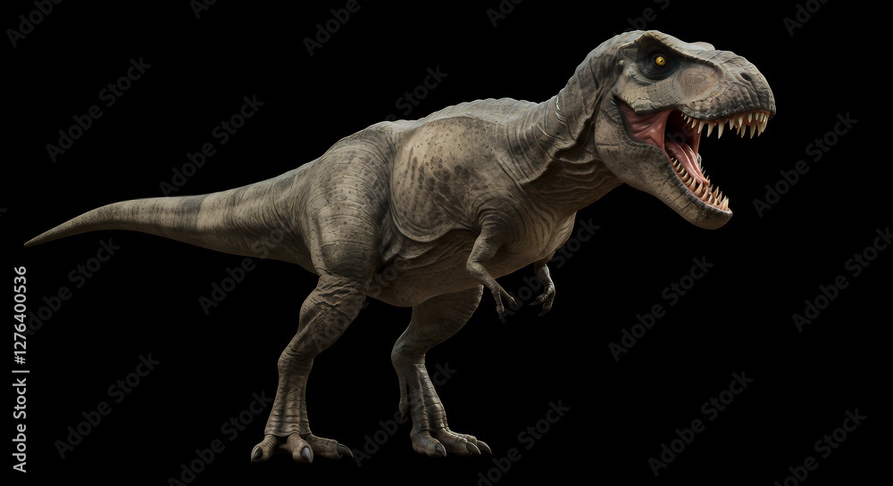 Fototapeta premium Tyrannosaurus Rex Roaring with Sharp Teeth on Black Background