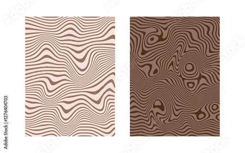 Mocca mousse liquify backgrounds. Coffee colors. Modern abstract marble posters. Hypnotic wavy lines. Psychedelic acrylic texture. Hippie groovy swirls, spirals. Banner, placard template.