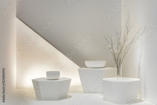 Wallpaper Mural White Bowls and Geometric Tables in Minimalist Studio Setting Still Life Torontodigital.ca