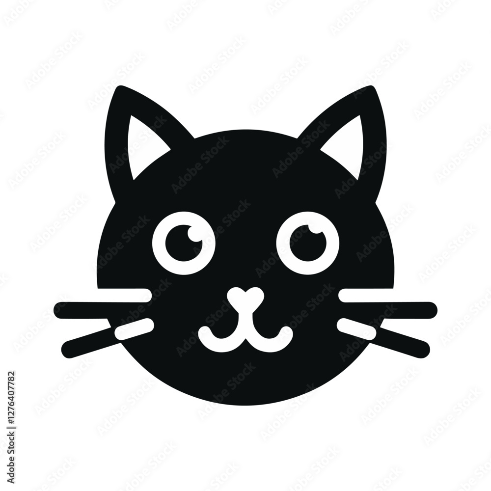 black cat head with a smile icon on white background black cat head with a smile icon on white background