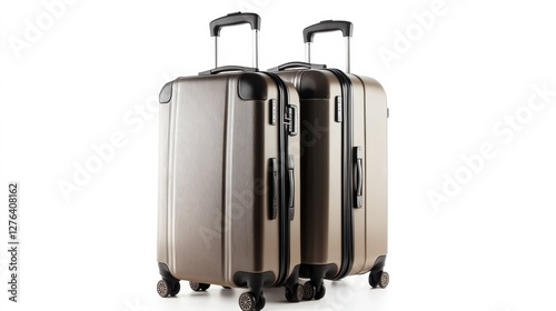 Two Wheeled Luggage Cases with Telescopic Handles Standing Elegantly on a White Background Studio Shot photo