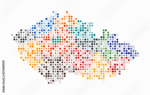 Czechia, shape of the country build of colored cells. Digital style map of the Czechia on white background. Small size rounded square blocks. Awesome vector illustration.