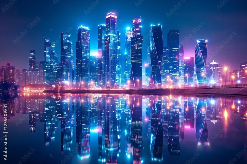 Twinkling Lights and Reflections: The Radiant Urban Skyline Twinkling Lights and Reflections: The Radiant Urban Skyline