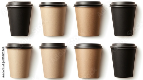 Wallpaper Mural Assorted Coffee Cups in Black and Brown Simple Design on White Background Torontodigital.ca