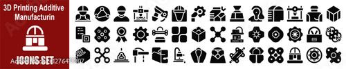 Futuristic 3D Printing & Technology Icons – Additive Manufacturing, Prototype Design and Interactive Modelling Symbols
