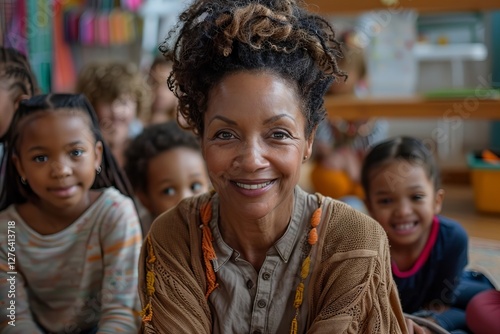 Teacher Providing Academic Support to Children at a Desk