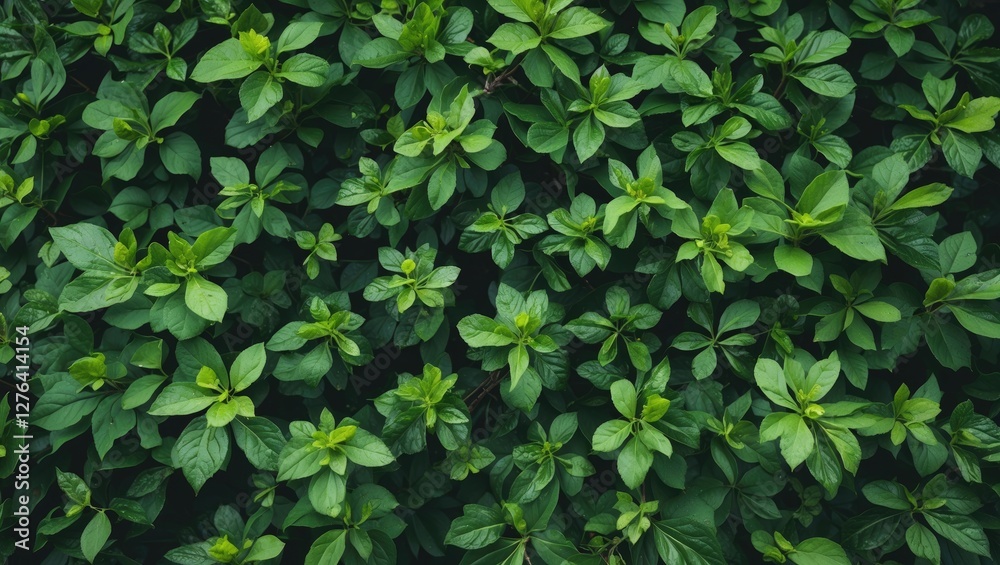Green foliage background with dense texture of leaves in various shades of green on a dark backdrop. Green foliage background with dense texture of leaves in various shades of green on a dark backdrop.