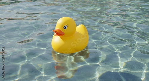 Yellow Rubber Duck Floating Peacefully on Clear Water Surface photo