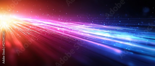 An abstract display of vibrant light beams radiating in various colors, creating a stunning visual effect. Perfect for backgrounds, wallpapers, or digital art projects. photo