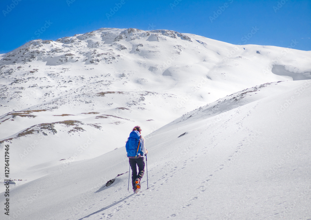 Duchessa lake and Sirente Velino park (Italy) - In the natural park of Sirente Velino, the landscape with snow of Duchessa lake, Lazio and Abruzzo regions.